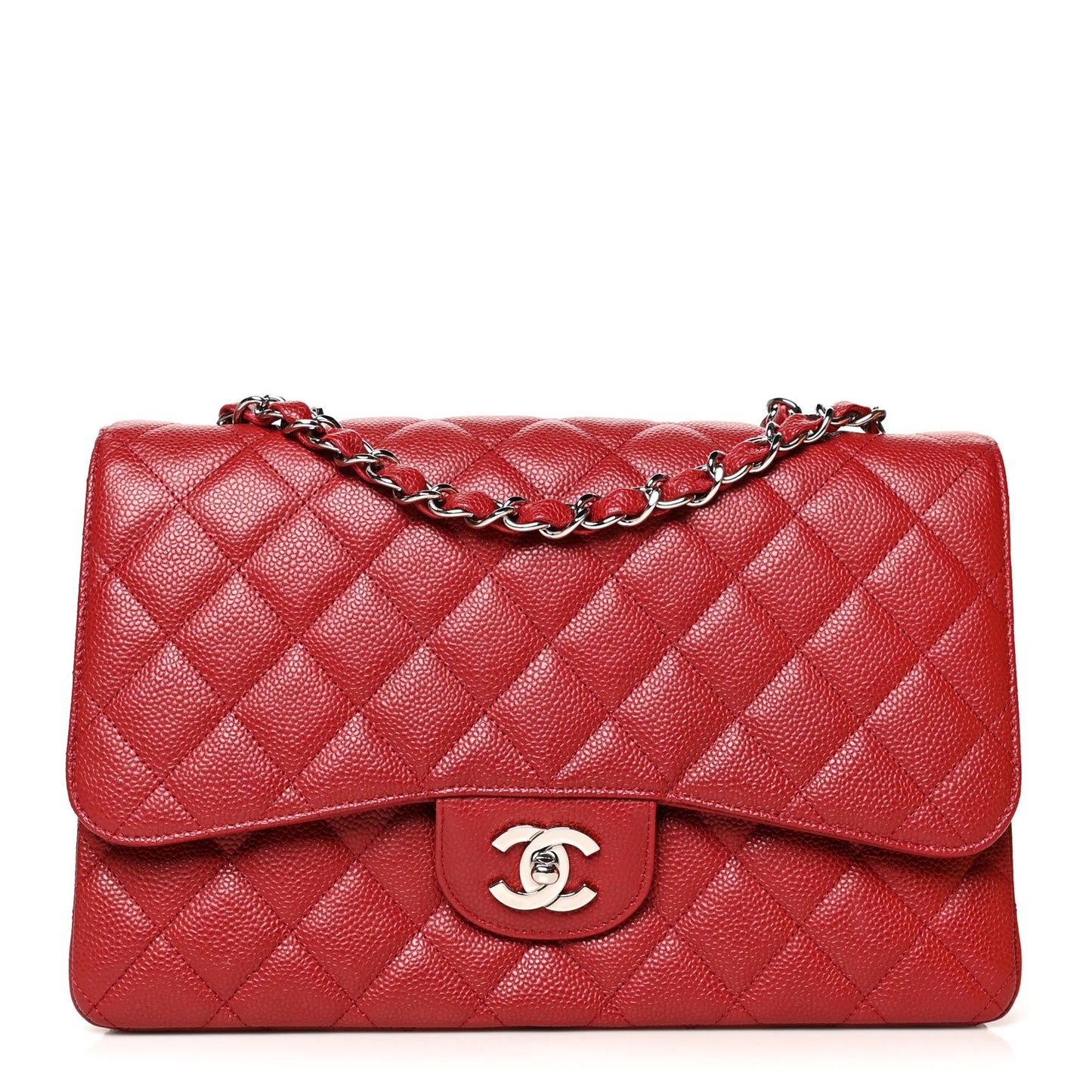 Caviar Quilted Jumbo Single Flap Red