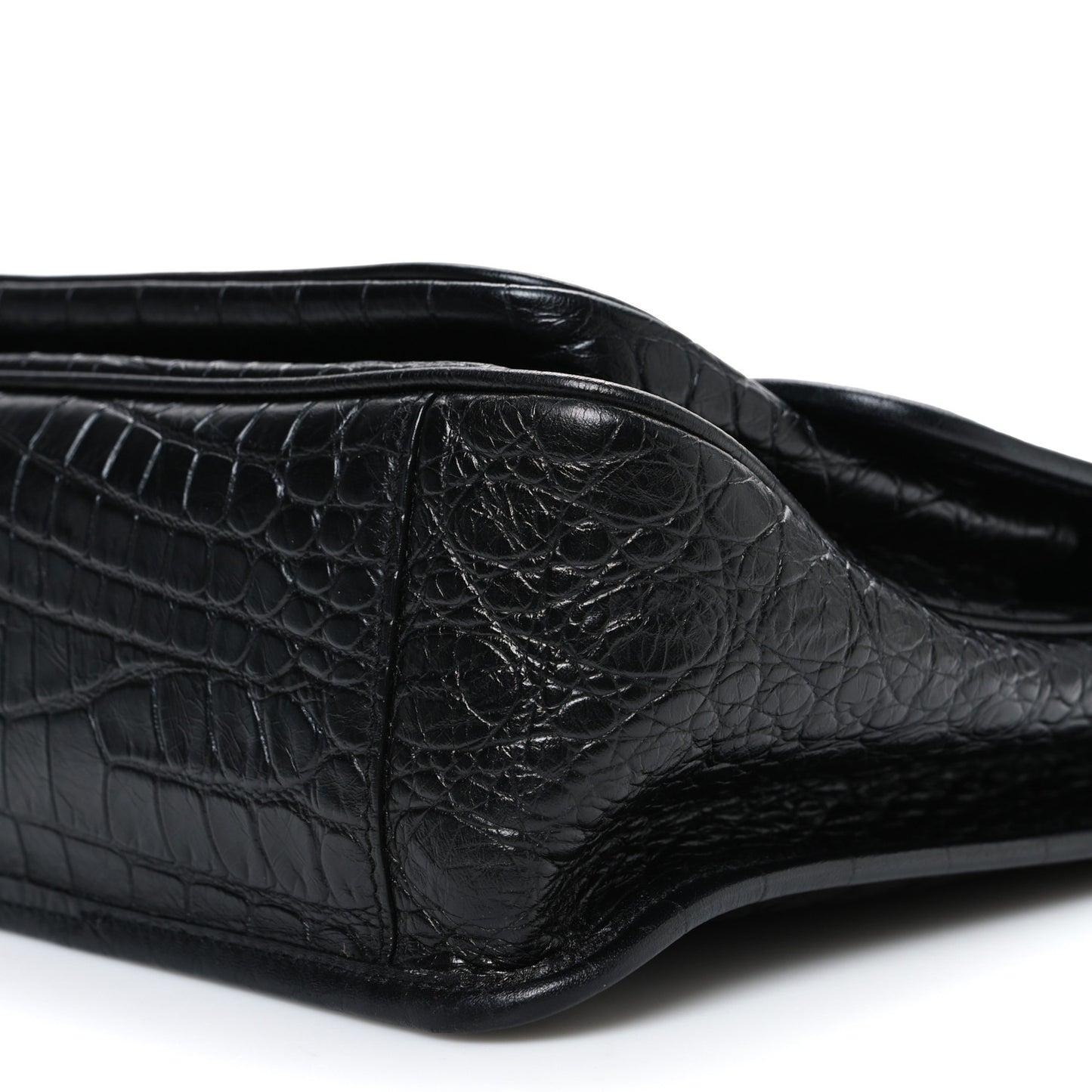 Crocodile Embossed Lambskin Monogram Medium Niki Chain Satchel Black