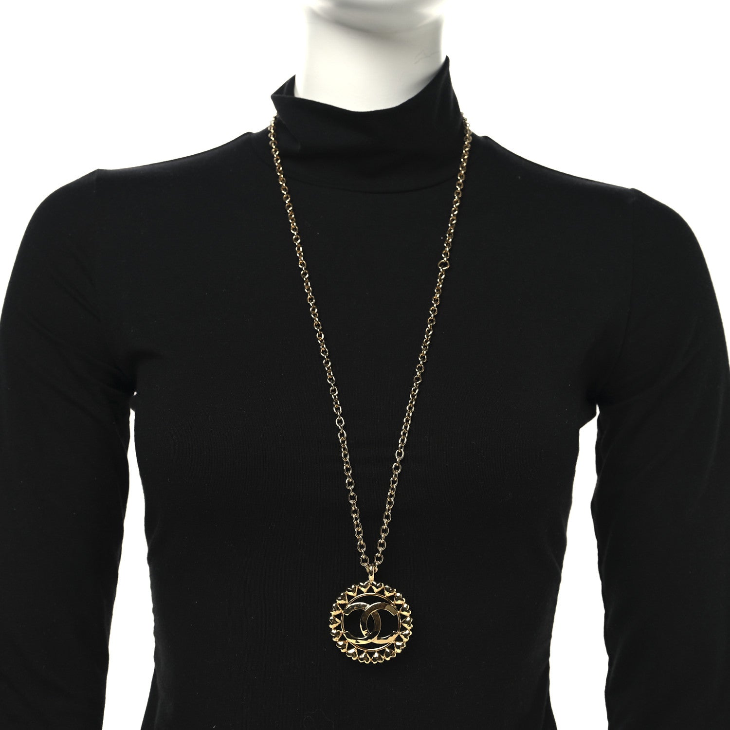 Chanel Metal CC Heart Medallion Chain Pendant Necklace Gold 2 of 5
