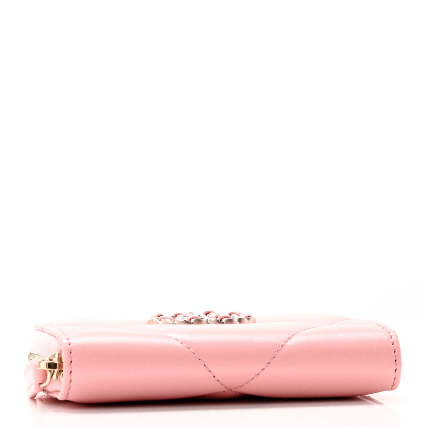 Lambskin Quilted Chanel 19 Zip Around Coin Purse Wallet Light Pink