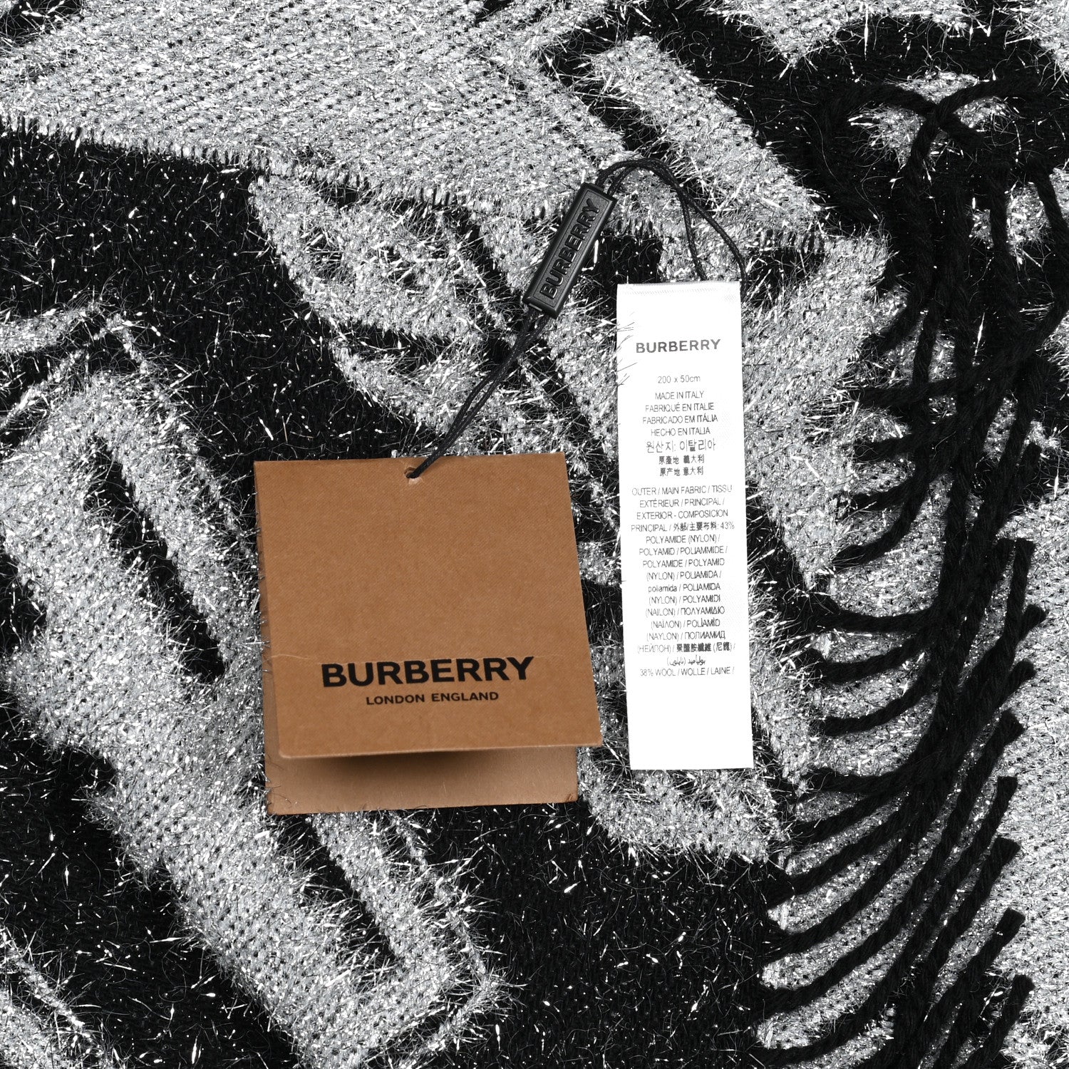 Burberry Wool Glitter Jacquard Logo Scarf Black 4 of 5