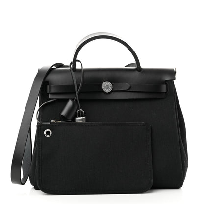 Hermes Military Toile Vache Hunter Herbag Zip Retourne 31 PM Black 3 of 14
