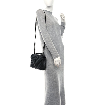 Saint Laurent Sheepskin Matelasse Chevron Monogram Monochrome Medium College Bag Black 2 of 10