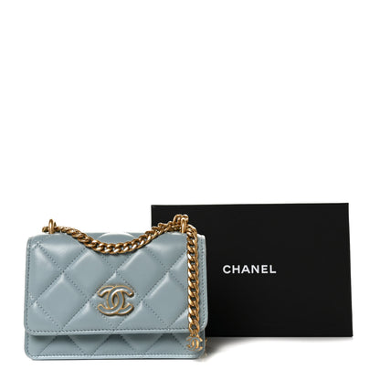 Chanel Lambskin Enamel Quilted Pending CC Clutch With Chain Light Blue 8 of 8