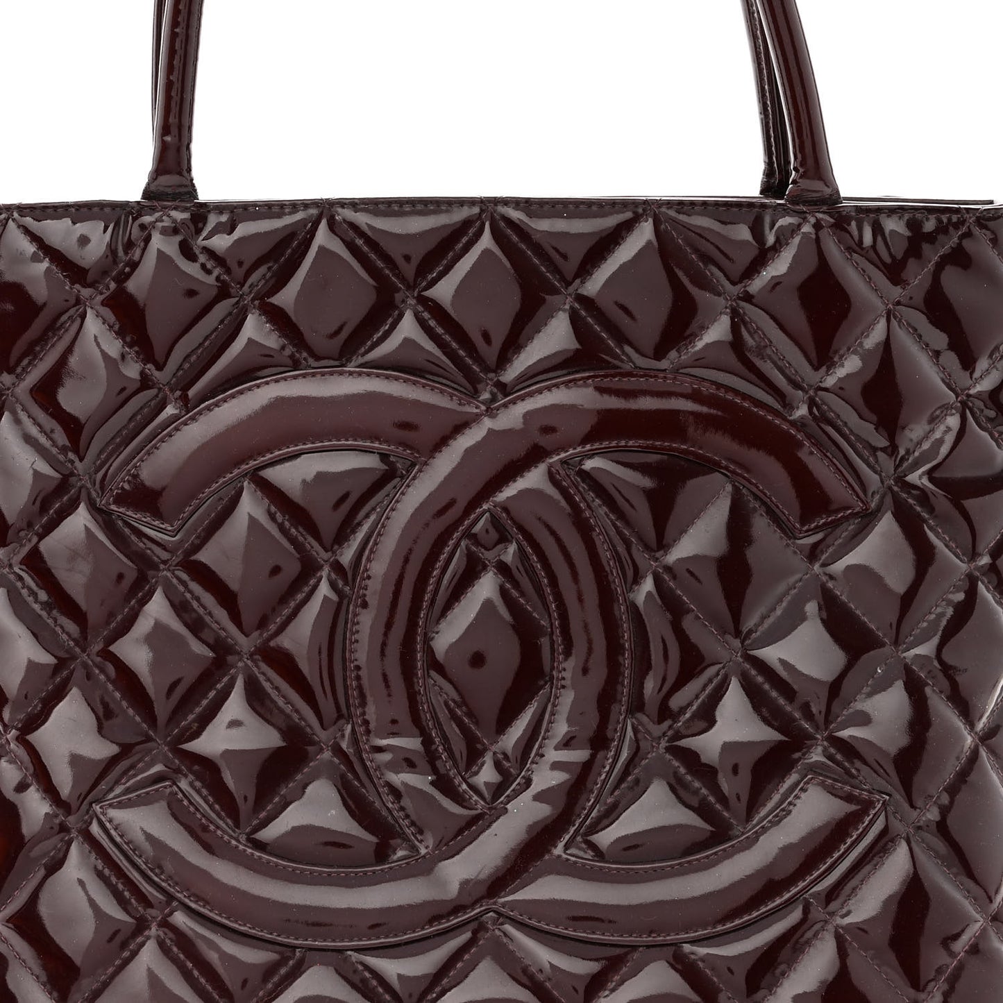 Patent Quilted Medallion Tote Burgundy