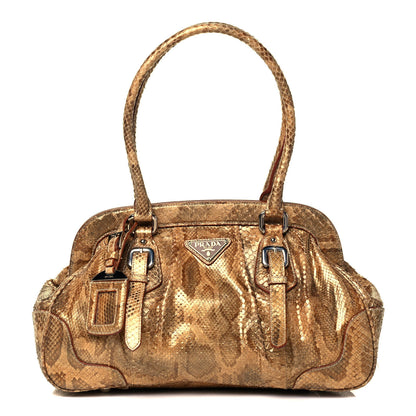 Prada Metallic Python Frame Satchel Oro 1 of 9