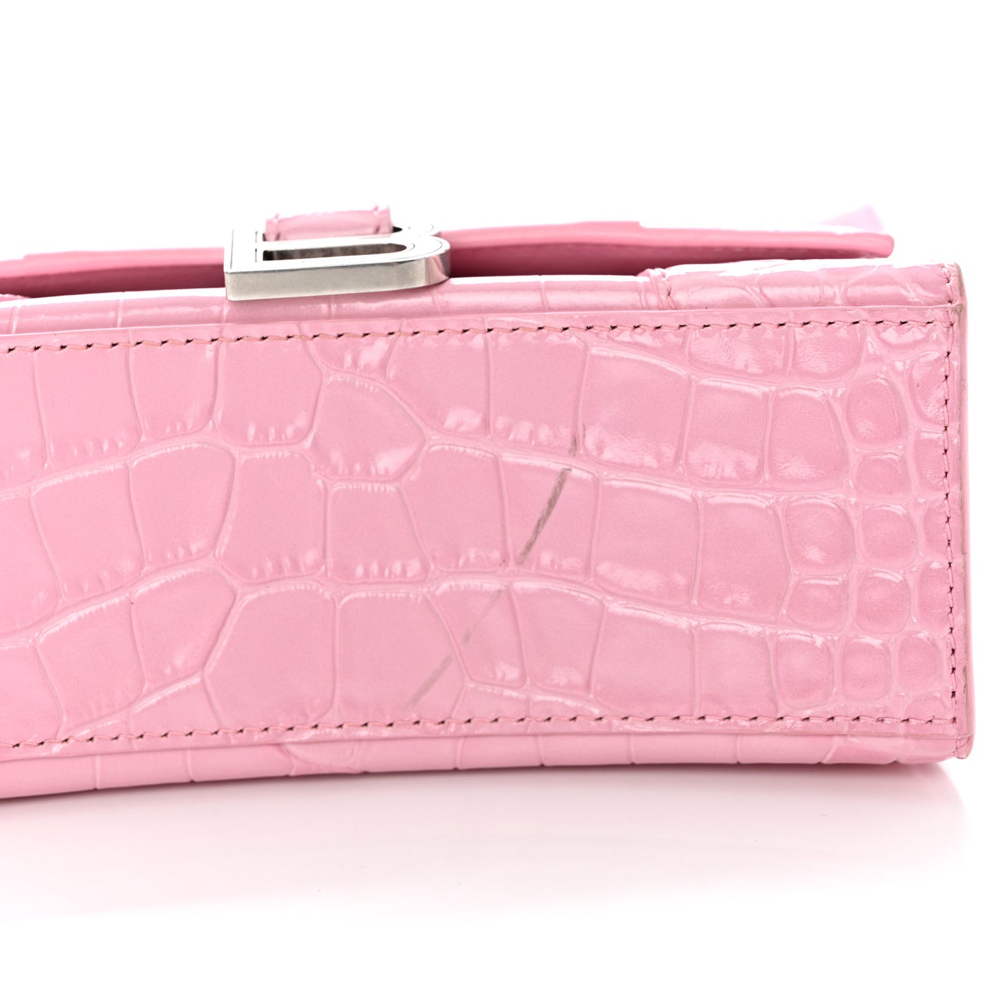 Shiny Calfskin Crocodile Embossed Hourglass Top Handle Bag XS Candy Pink