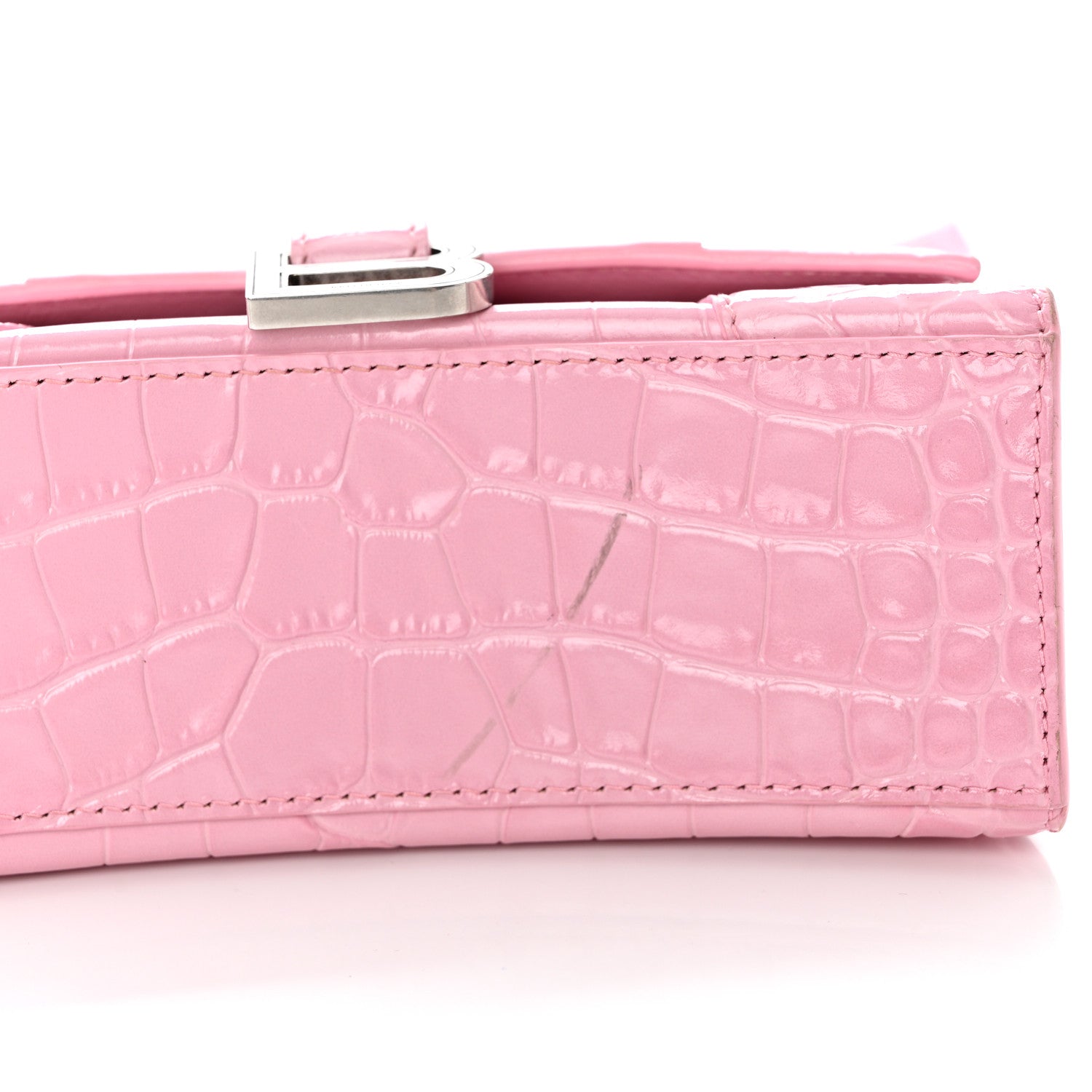 Balenciaga Shiny Calfskin Crocodile Embossed Hourglass Top Handle Bag XS Candy Pink 10 of 12