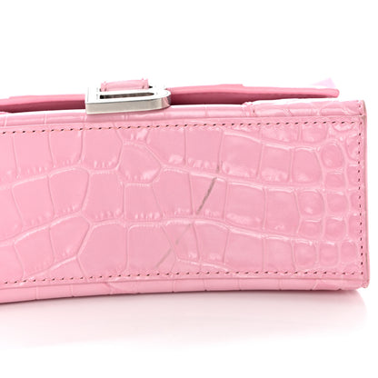 Balenciaga Shiny Calfskin Crocodile Embossed Hourglass Top Handle Bag XS Candy Pink 10 of 12