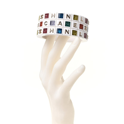 Chanel Resin Glitter CC Logo Cuff White Multicolor 2 of 4