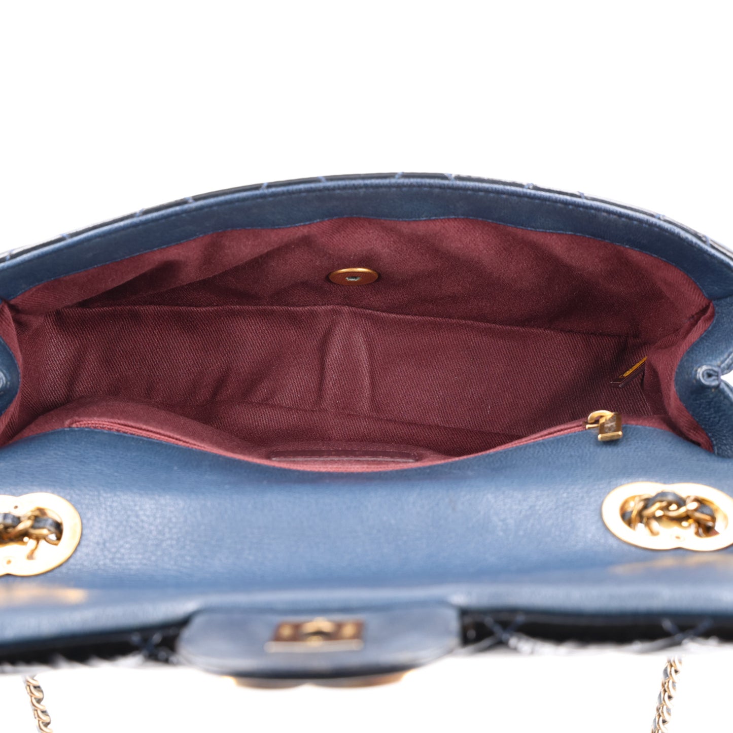 Patent Goatskin Quilted Medium CC Eyelet Flap Blue