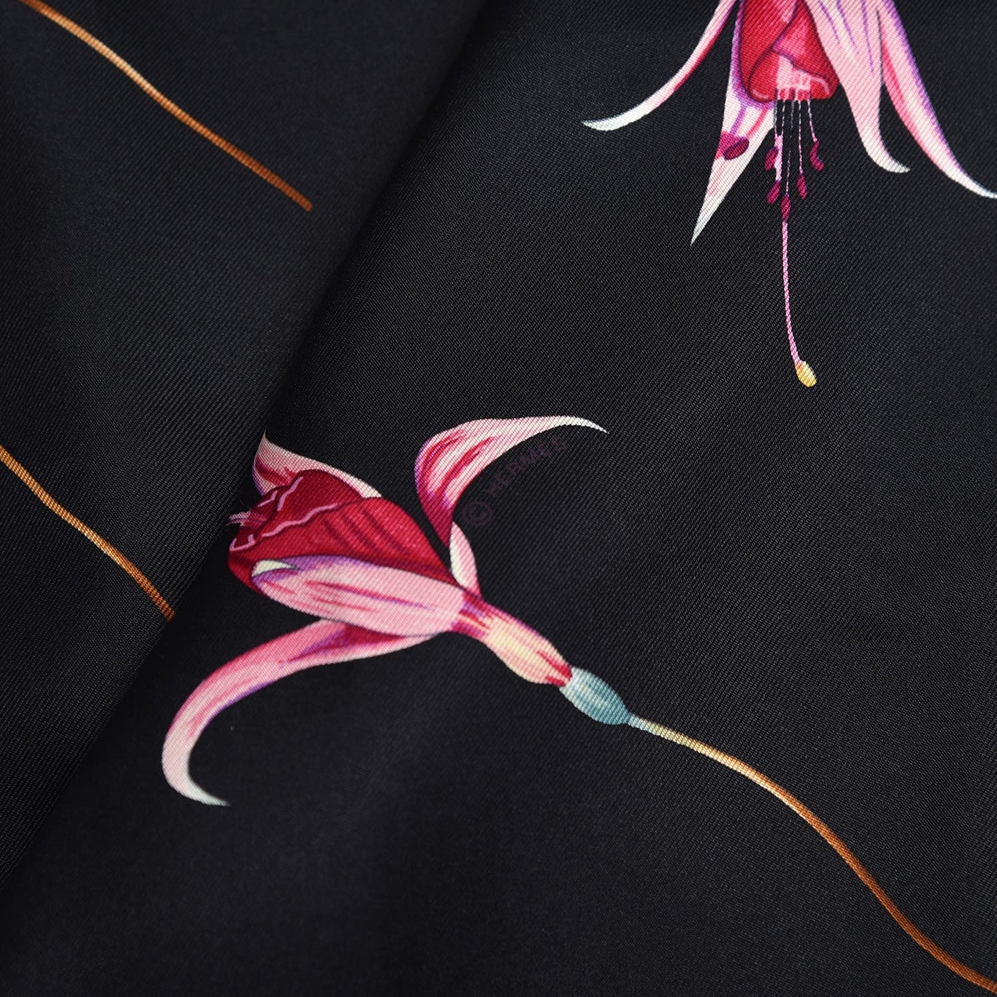 Silk Fleurs De Fuchsia Scarf 90 Black