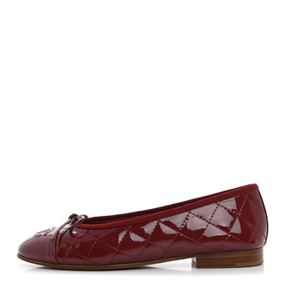 Chanel Patent Quilted Cap Toe CC Ballerina Flats 35.5 Red 1 of 12