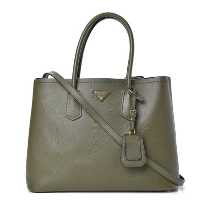 Prada Saffiano Cuir Medium Double Bag Militare Black 1 of 11
