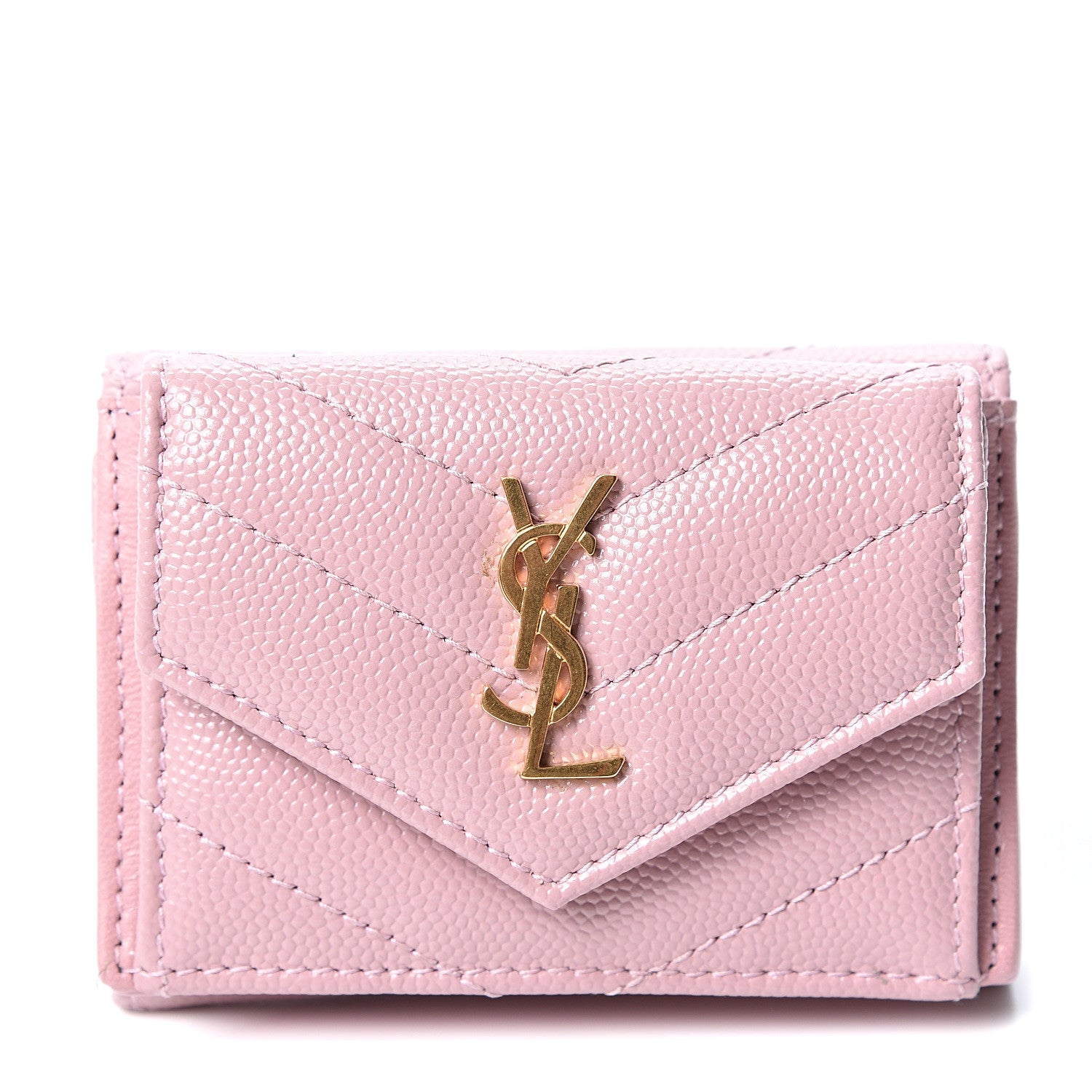 Saint Laurent Grain De Poudre Matelasse Chevron Monogram Tiny Wallet Tender Pink 1 of 10