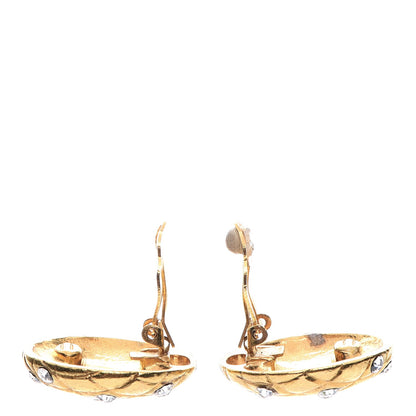Chanel Crystal Quilted Clip On Earrings Gold 3 of 5