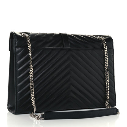 Saint Laurent Smooth Calfskin Matelasse Chevron Large Monogram Satchel Black 3 of 11