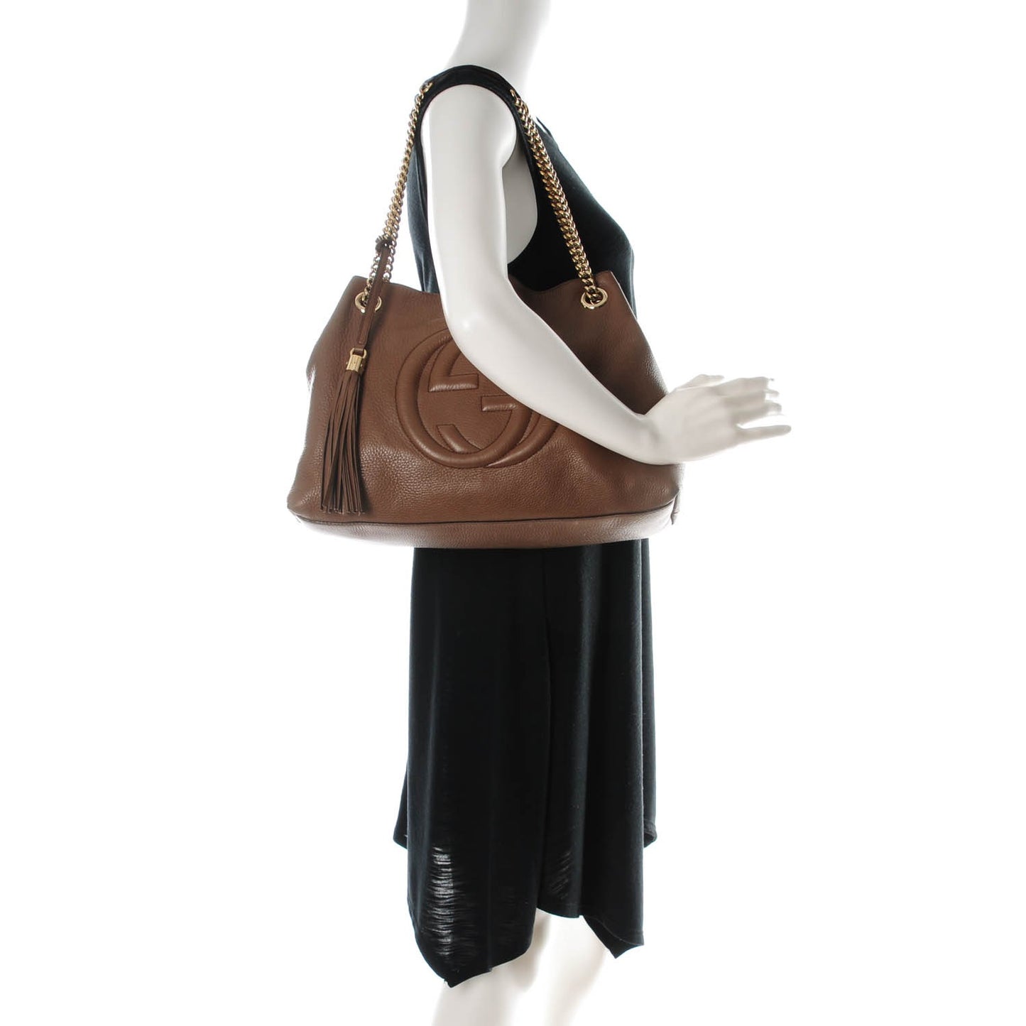 Pebbled Calfskin Medium Soho Chain Shoulder Bag Maple Brown