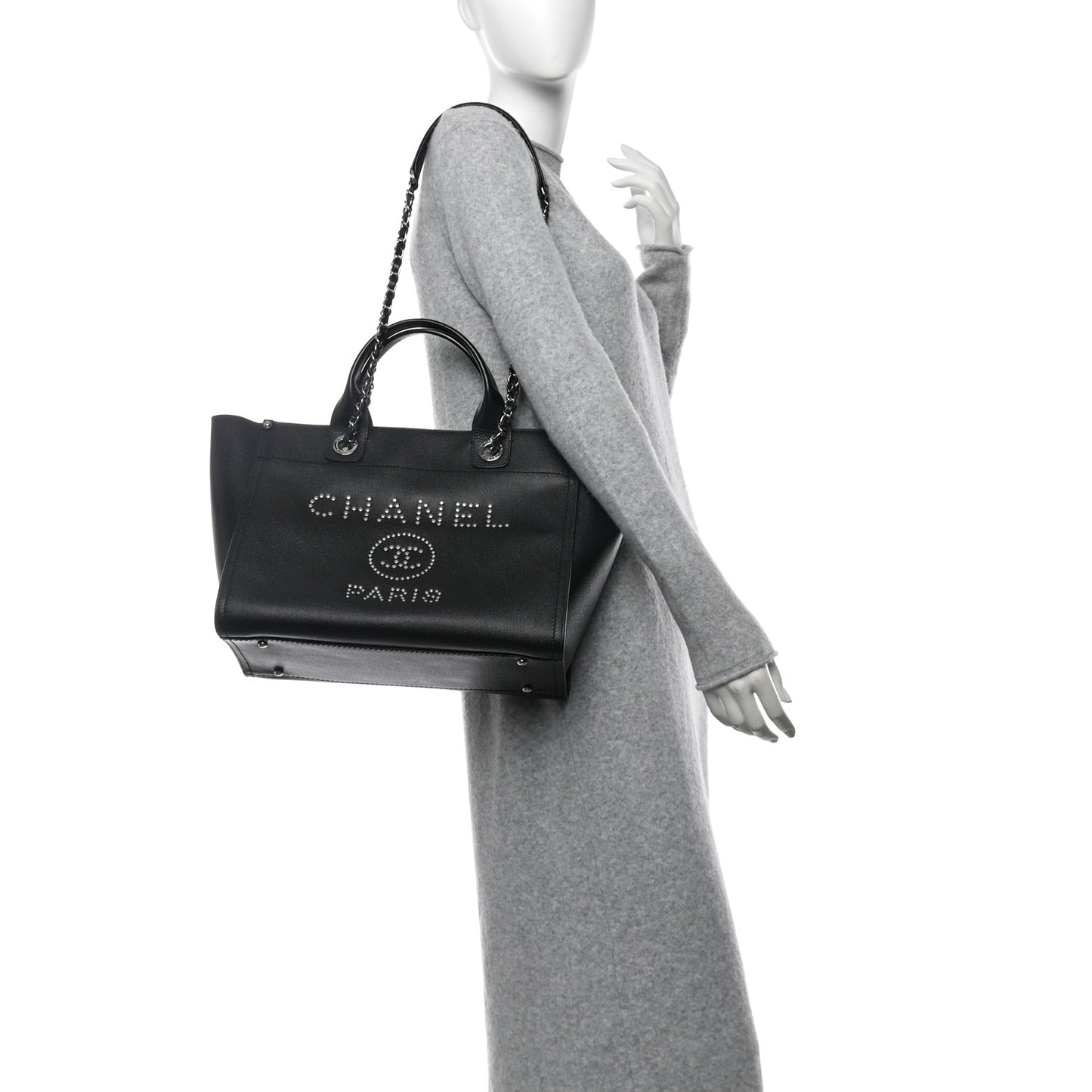 Caviar Small Studded Deauville Tote Black