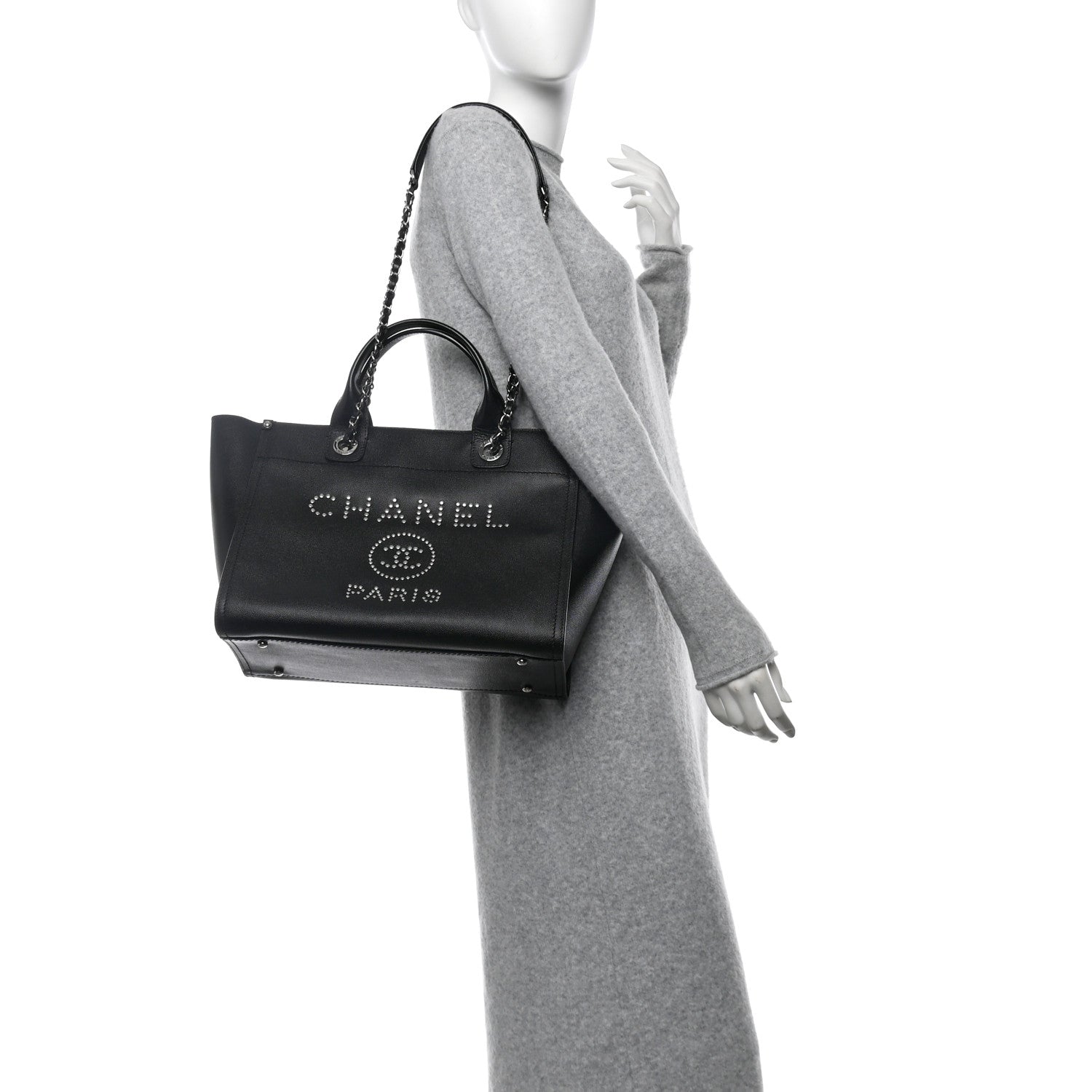 Chanel Caviar Small Studded Deauville Tote Black 2 of 12