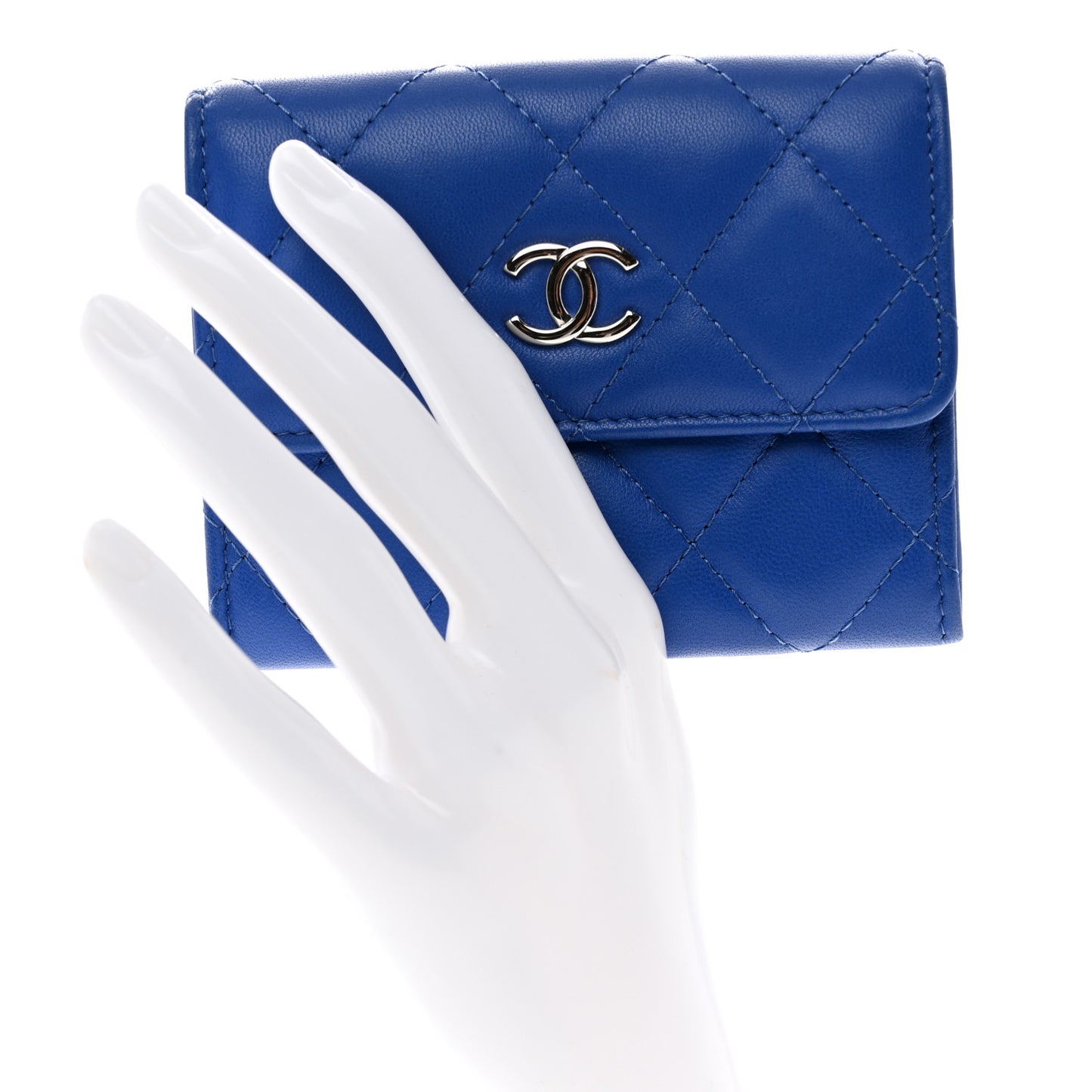 Lambskin Quilted Flap Card Holder Blue