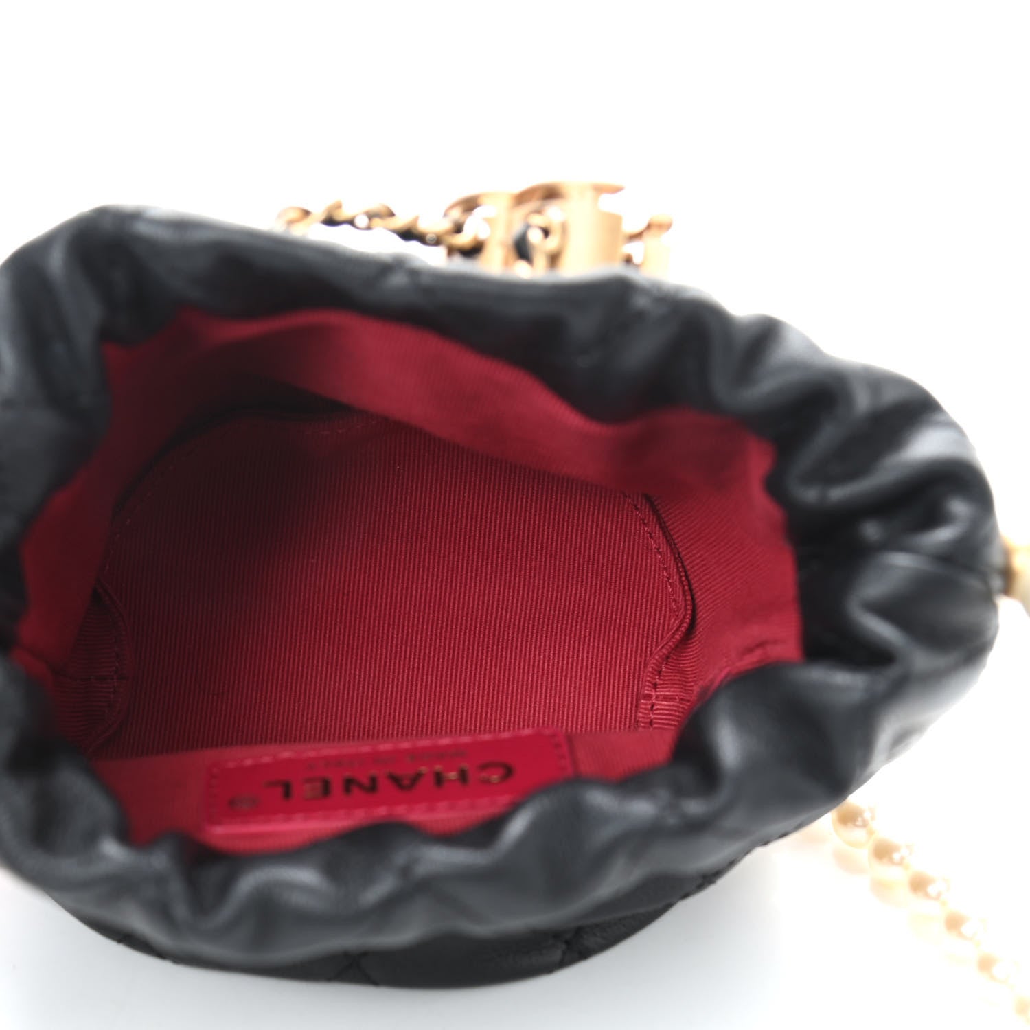 Chanel Calfskin Quilted Pearl Mini About Pearls Drawstring Bucket Bag Black 5 of 10