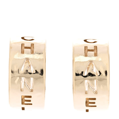 Chanel Metal Logo Hoop Clip On Earrings Gold 1 of 4