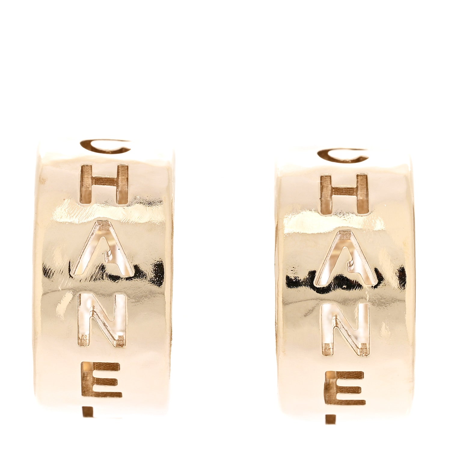 Chanel Metal Logo Hoop Clip On Earrings Gold 1 of 4