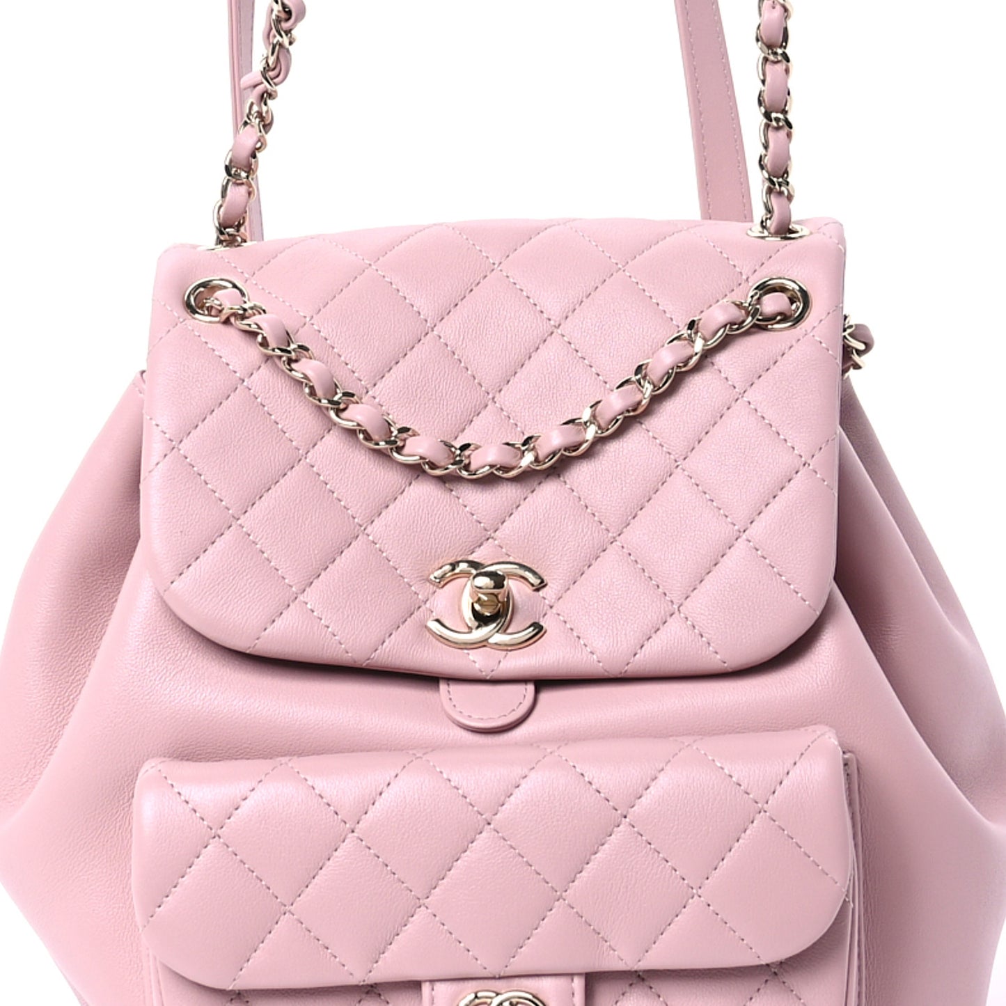 Lambskin Quilted Large Duma Drawstring Backpack Light Pink