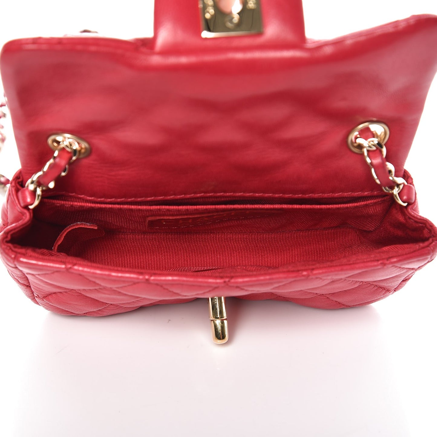 Lambskin Quilted Extra Mini Flap Heart Valentine Charms Red