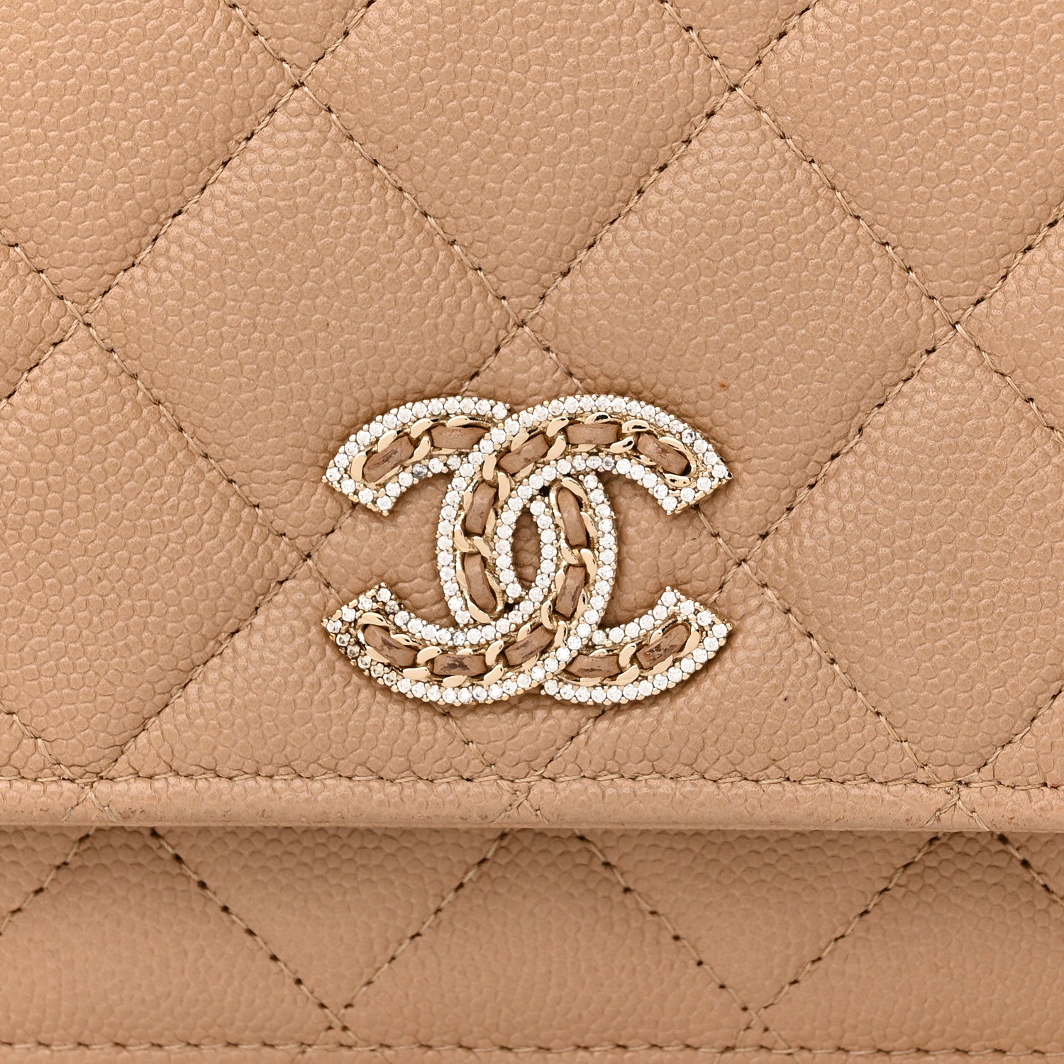 Chanel Caviar Quilted Crystal CC Wallet On Chain WOC Beige 11 of 12
