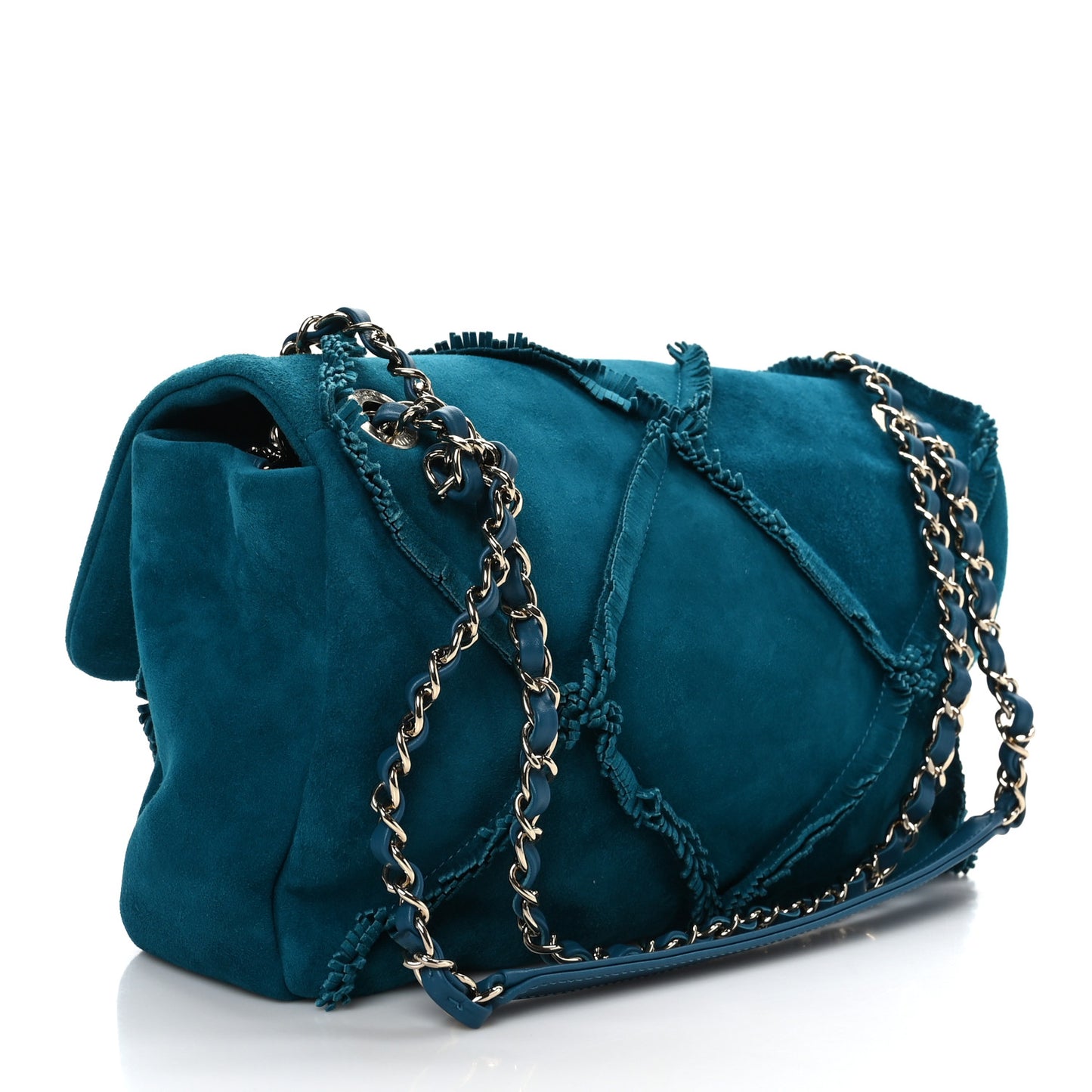 Suede Diamond Fringe Flap Bag Blue