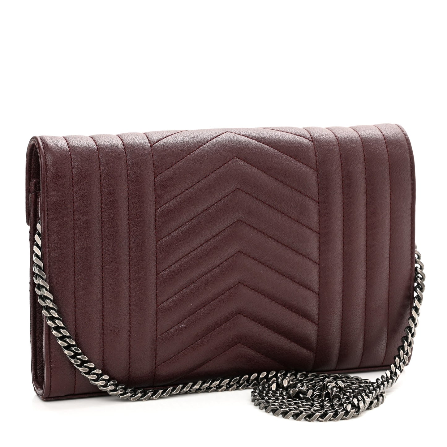 Sheepskin Tri-Quilt Monogram Envelope Chain Wallet Burgundy