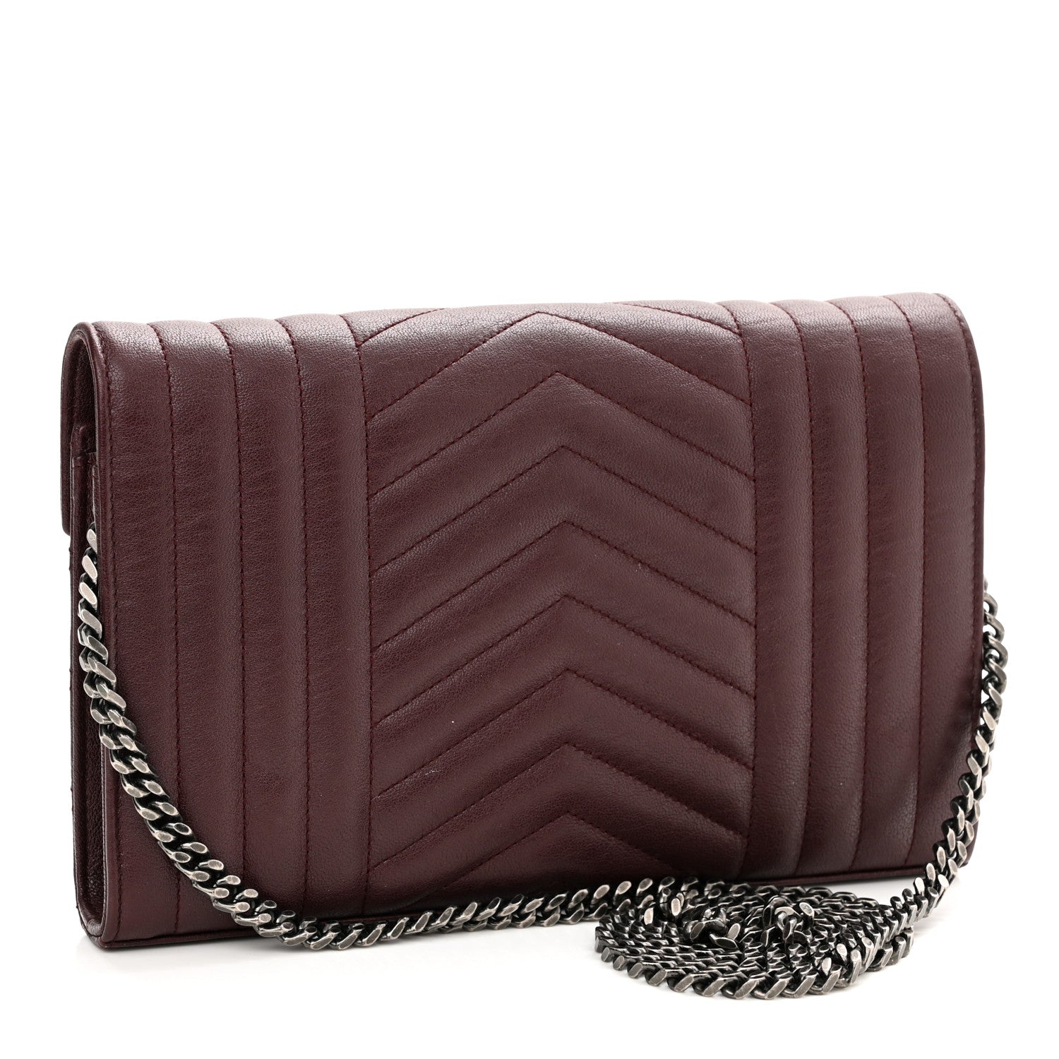 Saint Laurent Sheepskin Tri-Quilt Monogram Envelope Chain Wallet Burgundy 2 of 12