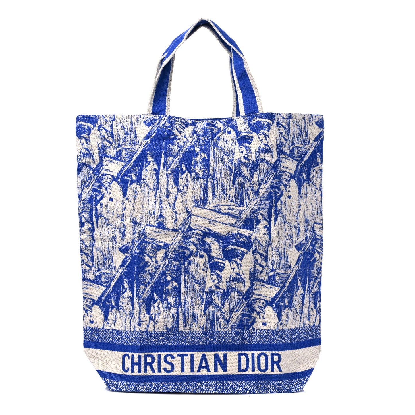Canvas Embroidered Cruise Tote Ivory Blue