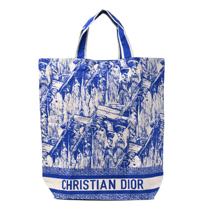 Christian Dior Canvas Embroidered Cruise Tote Ivory Blue 1 of 8