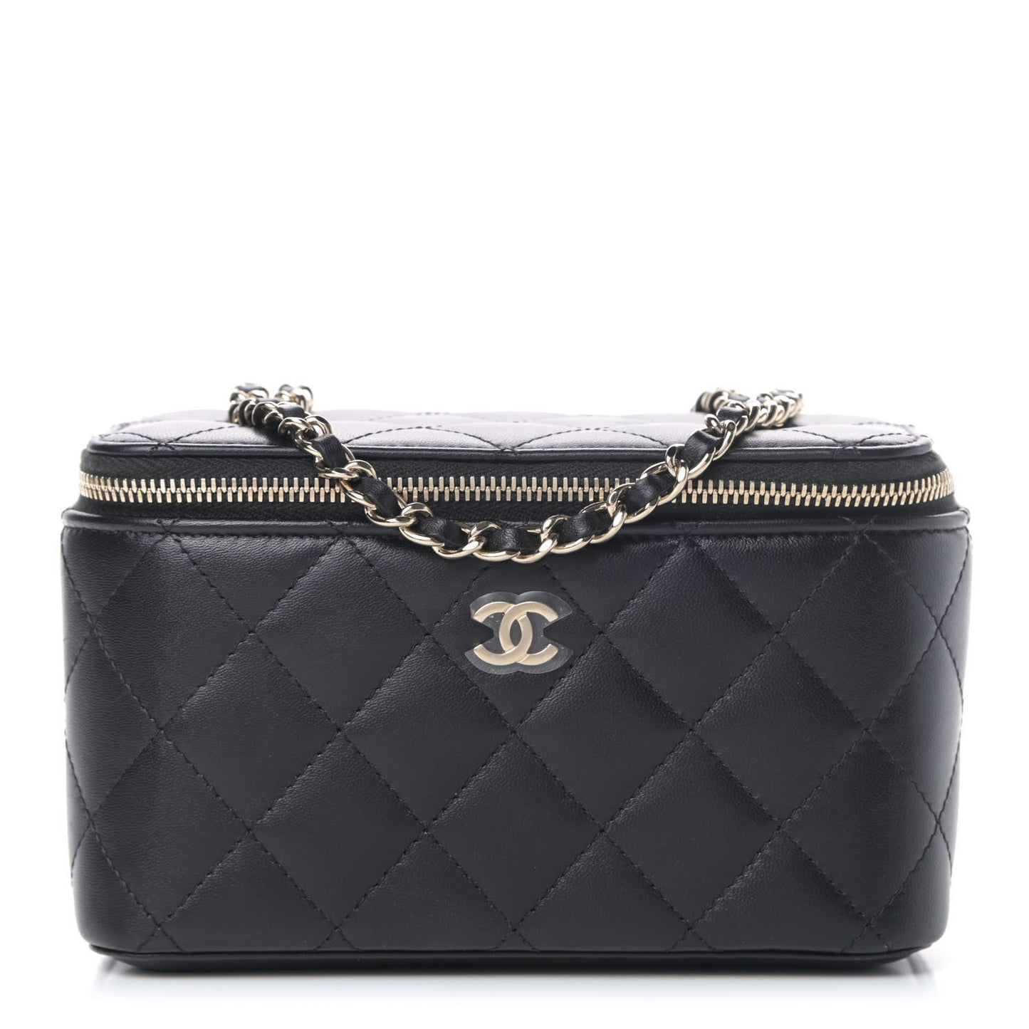 Lambskin Quilted Small Vanity Case With Chain Black