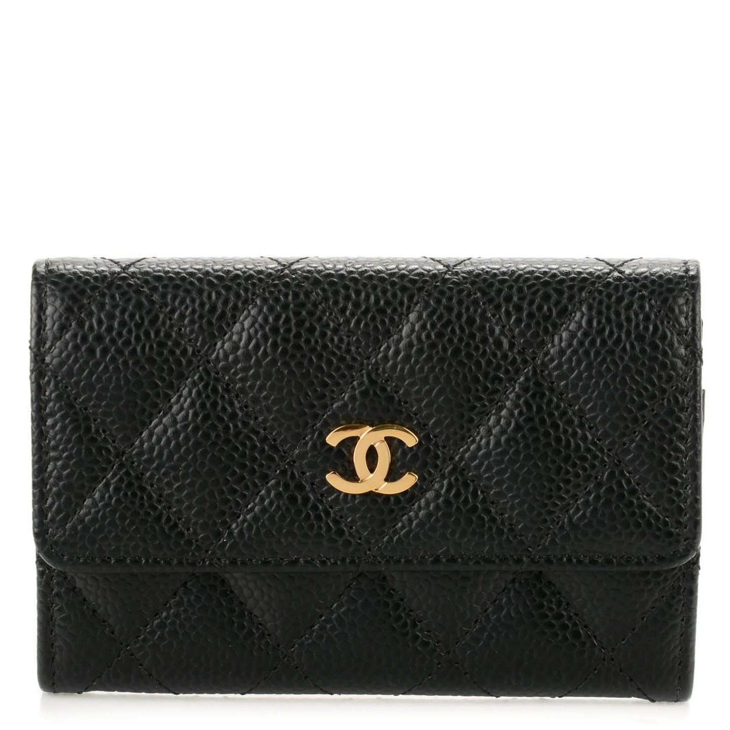 Caviar Quilted Flap Card Holder Black
