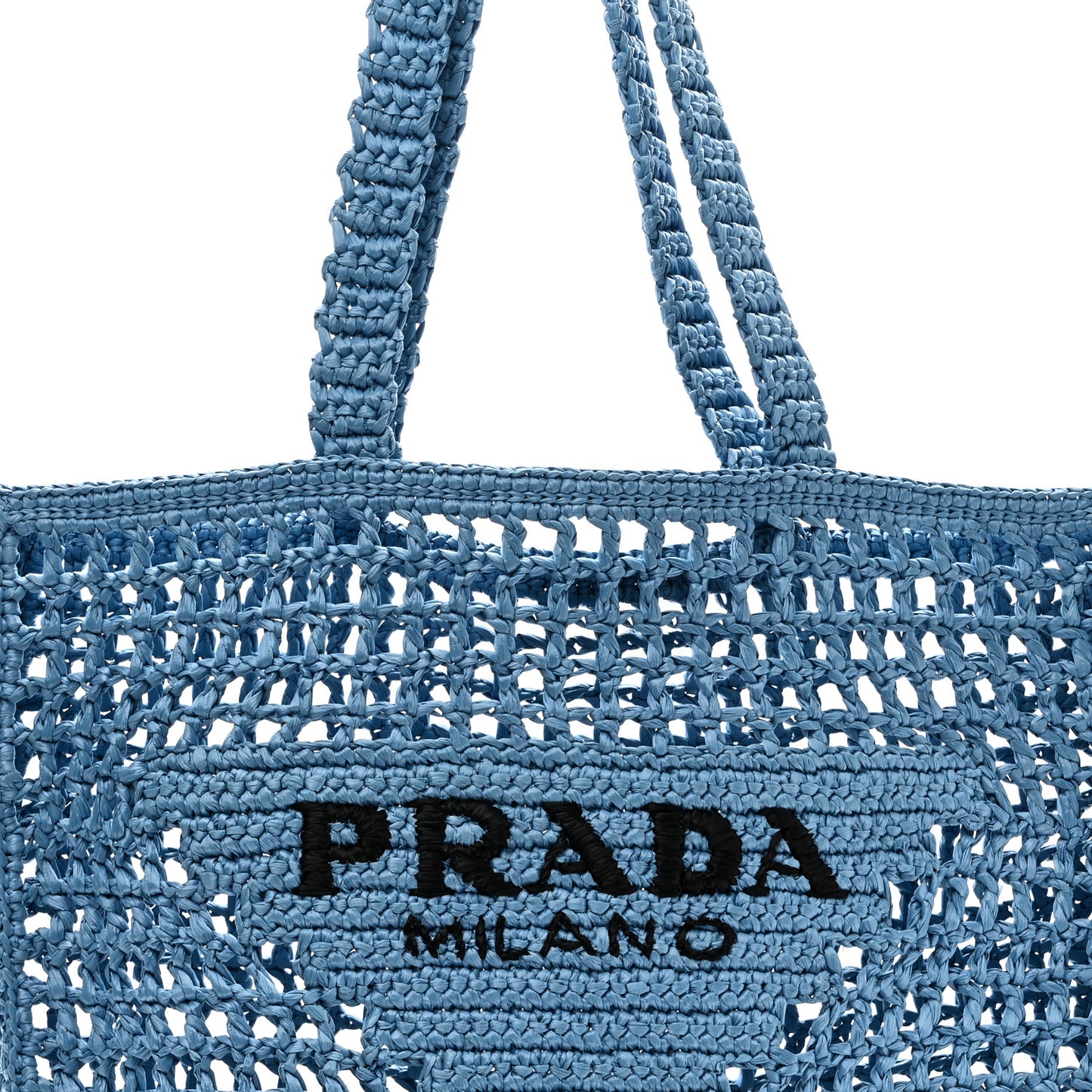 Yarn Raffia Effect Crochet Logo Embroidered Tote Bag Celeste