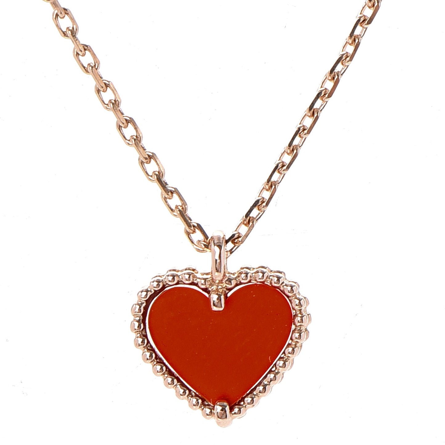 18K Rose Gold Carnelian Sweet Alhambra Heart Pendant Necklace