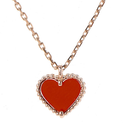 Van Cleef & Arpels 18K Rose Gold Carnelian Sweet Alhambra Heart Pendant Necklace 4 of 8