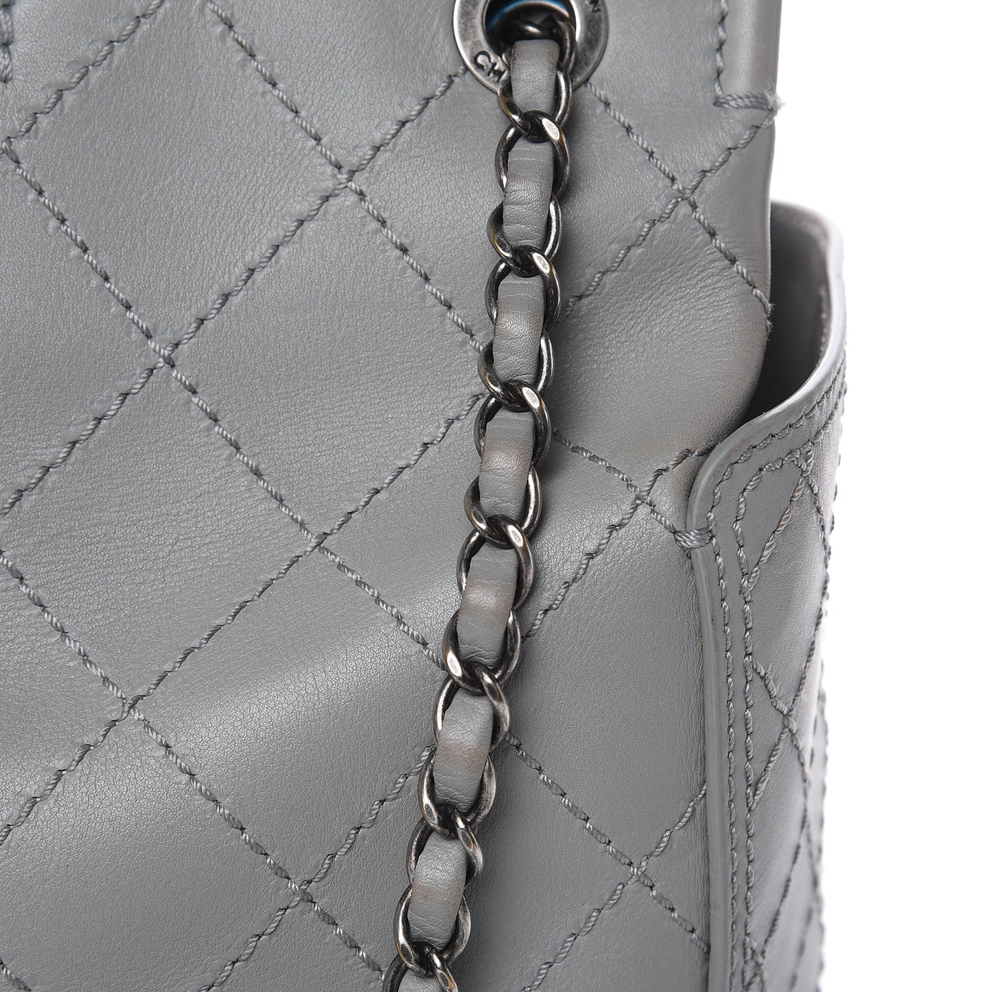 Grained Calfskin Small CC Pocket Tote Grey