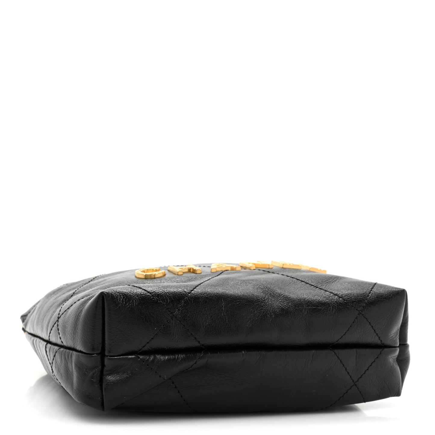 Shiny Crumpled Calfskin Quilted Pearl Mini Chanel 22 Black