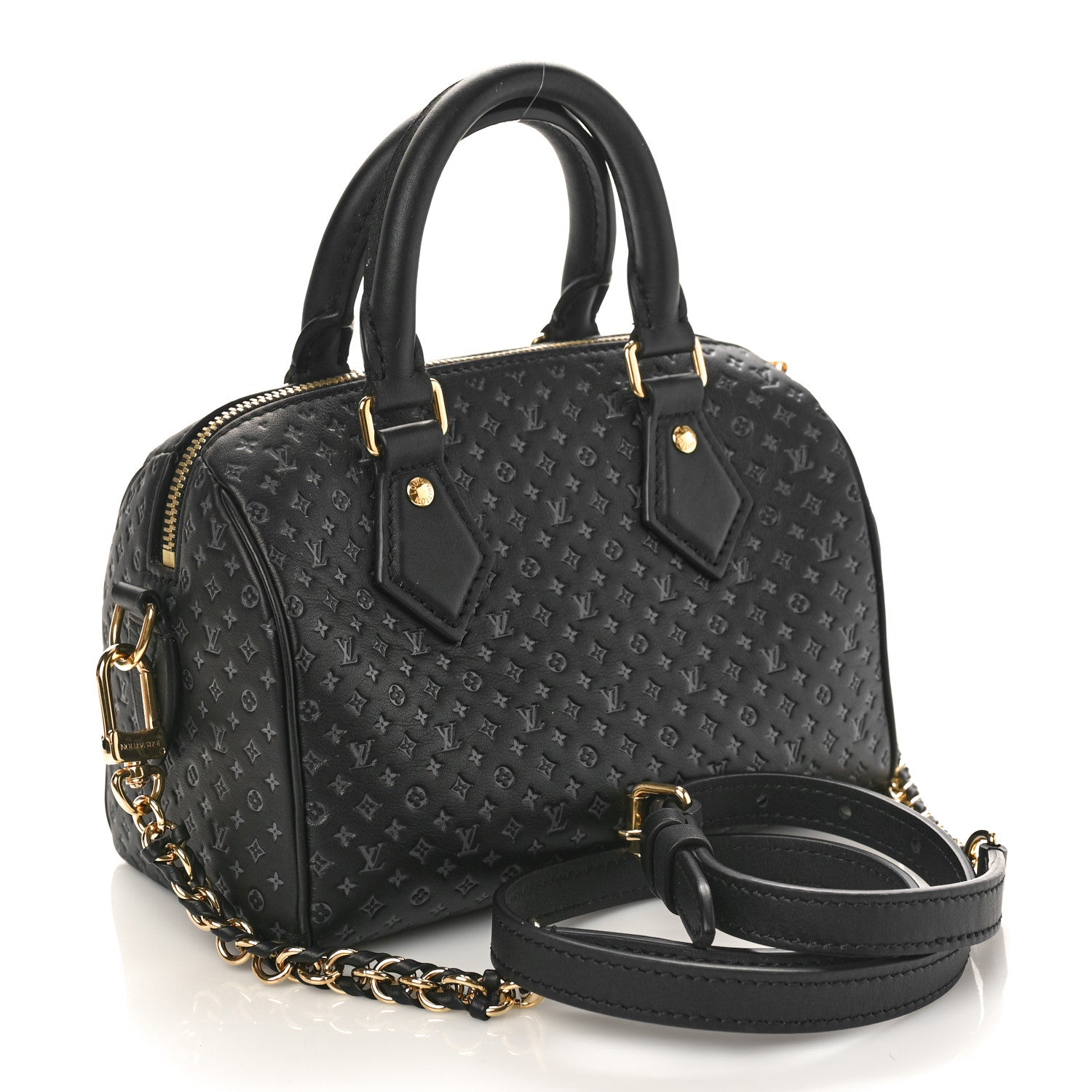 Louis Vuitton Calfskin Nanogram Embossed Speedy 20 Black 2 of 8
