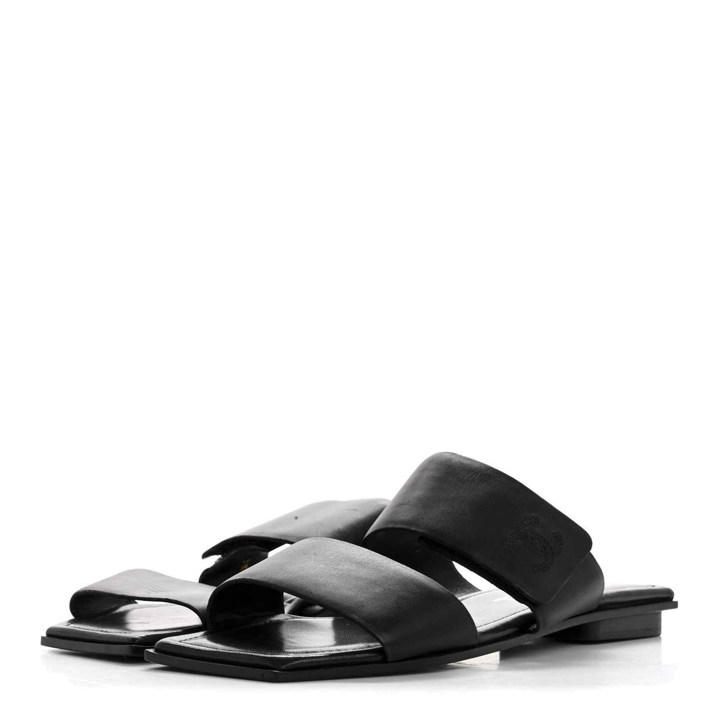 Lambskin CC Flat Sandals 38.5 Black