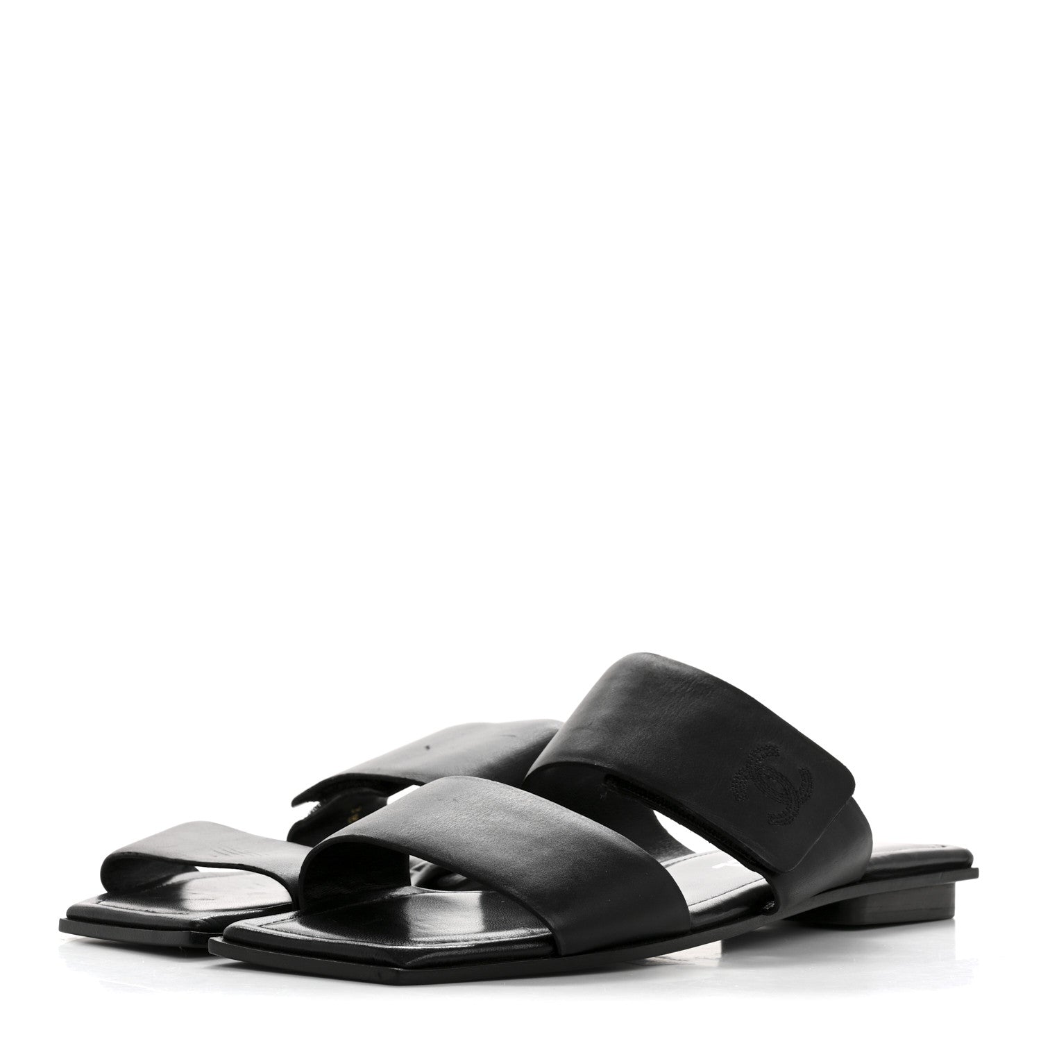 Chanel Lambskin CC Flat Sandals 38.5 Black 4 of 13