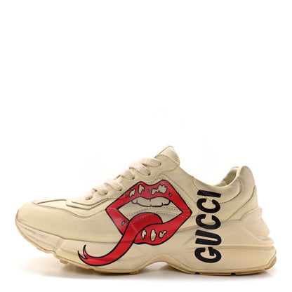 Gucci Calfskin Mouth Print Mens Rhyton Sneakers 8.5 Ivory 1 of 15