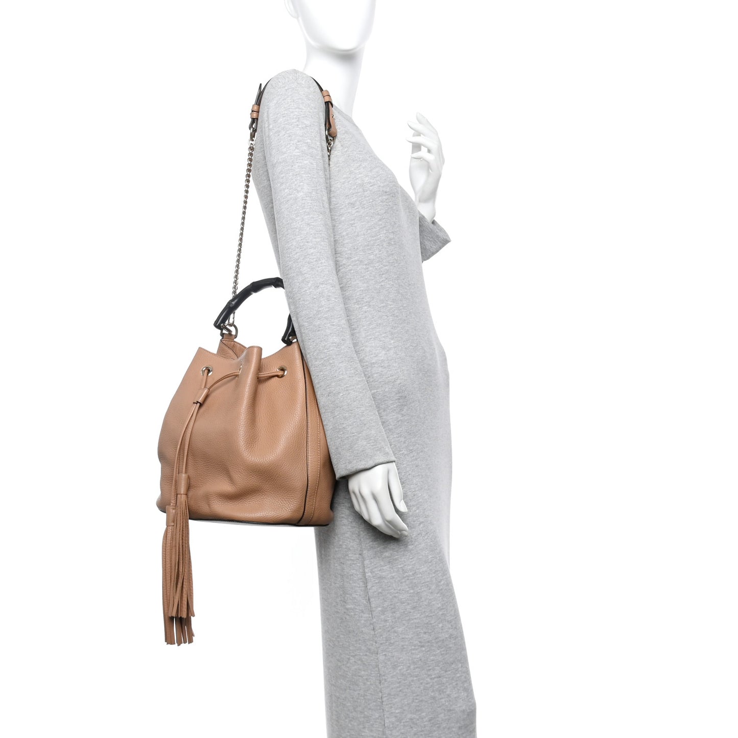 Pebbled Calfskin Miss Bamboo Bucket Bag Camelia