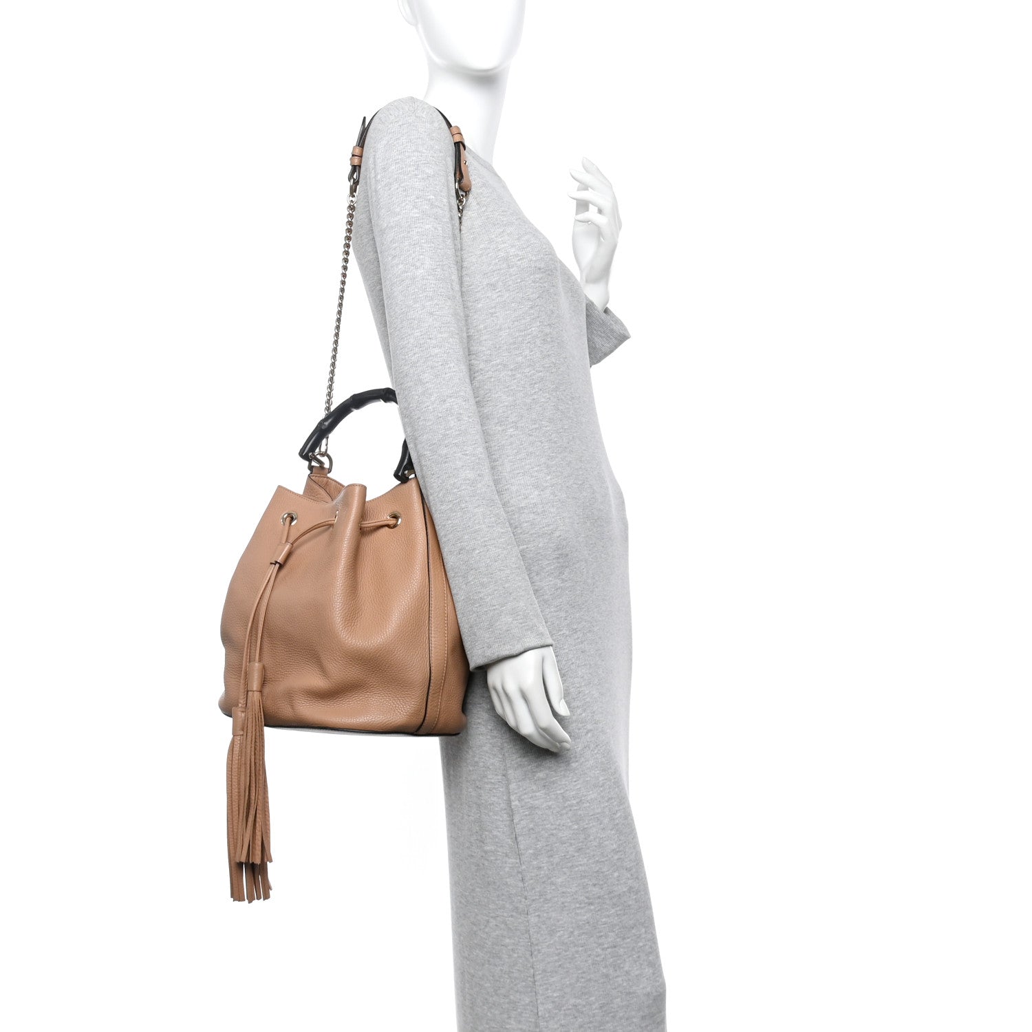 Gucci Pebbled Calfskin Miss Bamboo Bucket Bag Camelia 2 of 10