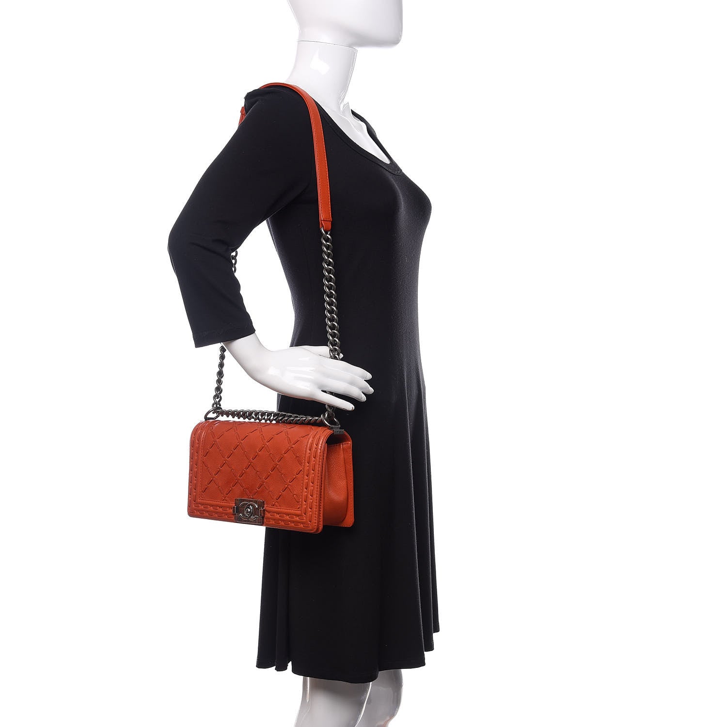 Chanel Caviar Stitched Medium Boy Flap Dark Orange 2 of 10